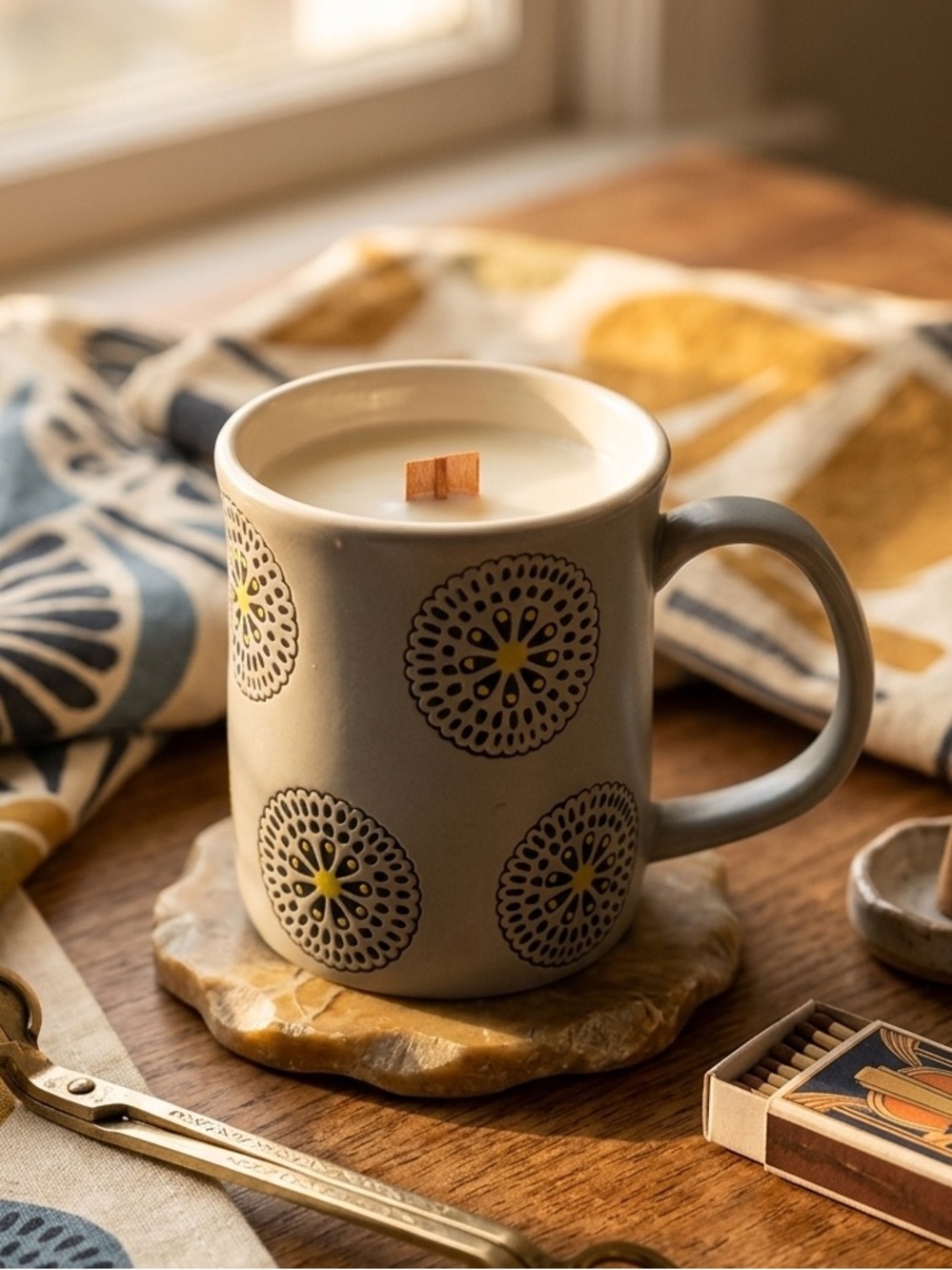 Jen Hewett x World Market Upcycled Candle Mug Boho Floral Ceramic Wooden Wick